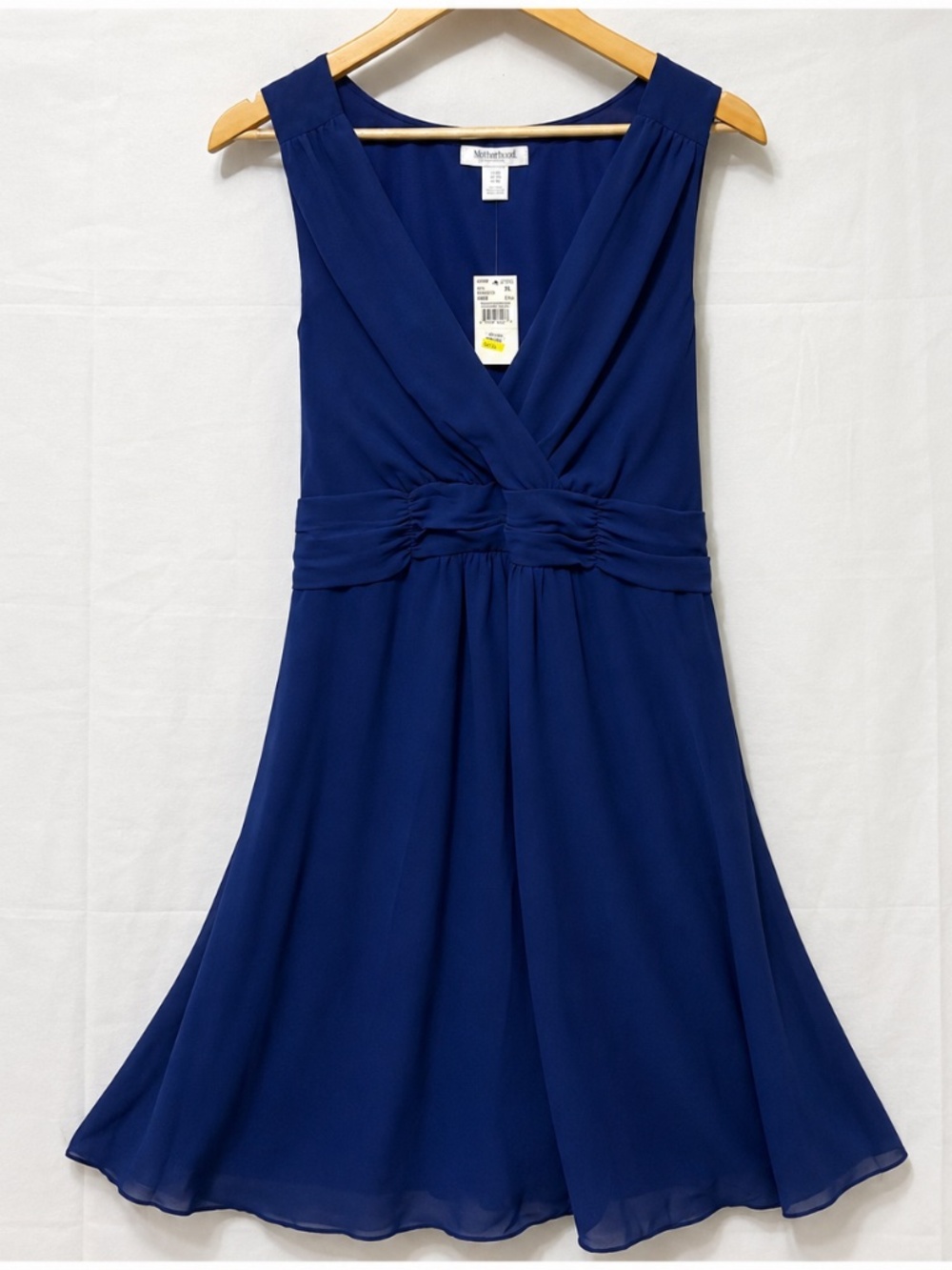 Motherhood Maternity Dress XL Royal Blue Empire Waist Knee Length Chiffon